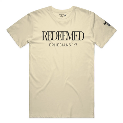 REDEEMED Christian T-Shirt | Ephesians 1:7 Bible Verse Shirt