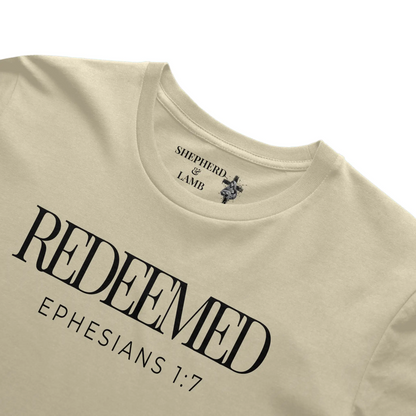 REDEEMED Christian T-Shirt | Ephesians 1:7 Bible Verse Shirt