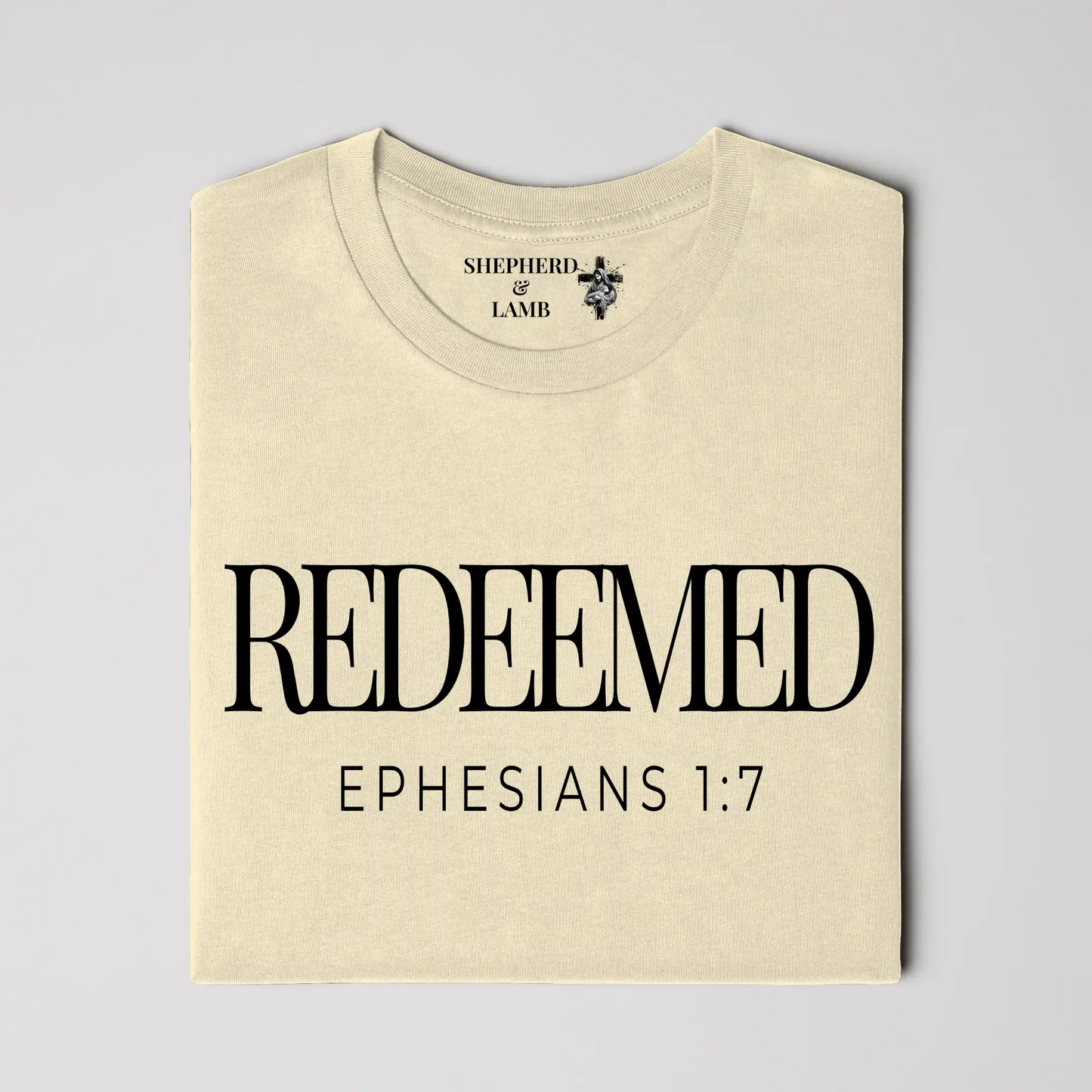 REDEEMED Christian T-Shirt | Ephesians 1:7 Bible Verse Shirt