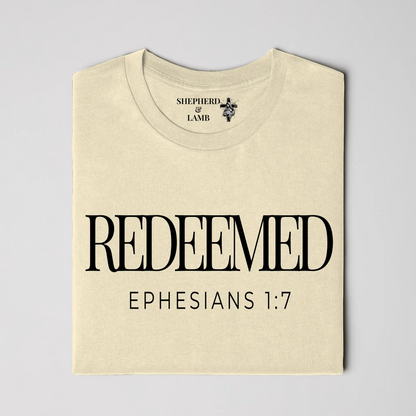 REDEEMED Christian T-Shirt | Ephesians 1:7 Bible Verse Shirt