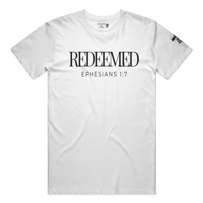 REDEEMED Christian T-Shirt | Ephesians 1:7 Bible Verse Shirt