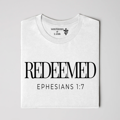 REDEEMED Christian T-Shirt | Ephesians 1:7 Bible Verse Shirt