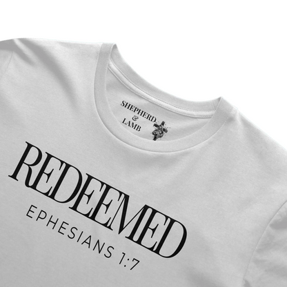 REDEEMED Christian T-Shirt | Ephesians 1:7 Bible Verse Shirt