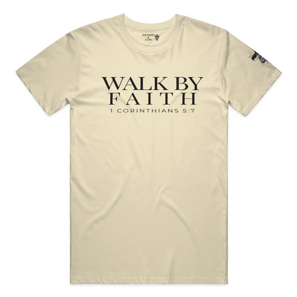WALK BY FAITH Christian T-Shirt | 2 Corinthians 5:7 Bible Verse Shirt