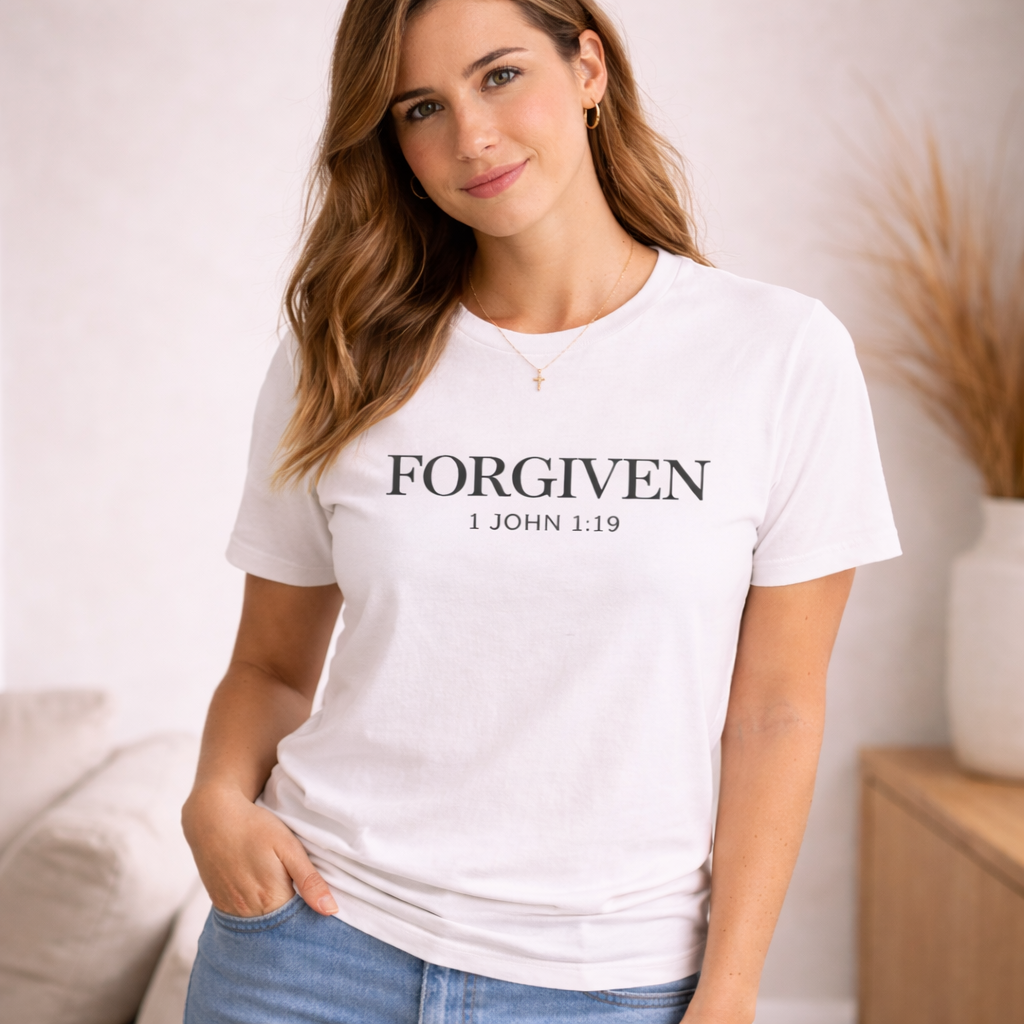 FORGIVEN Christian T-Shirt | 1 John 1:9 Bible Verse Shirt
