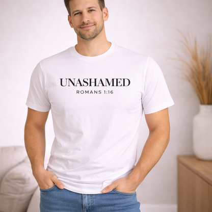 UNASHAMED Christian T-Shirt | Romans 1:16 Bible Verse Shirt